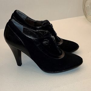 BLACK suede leather short Heeled boots with Front zipper size EUR 37 or US 7